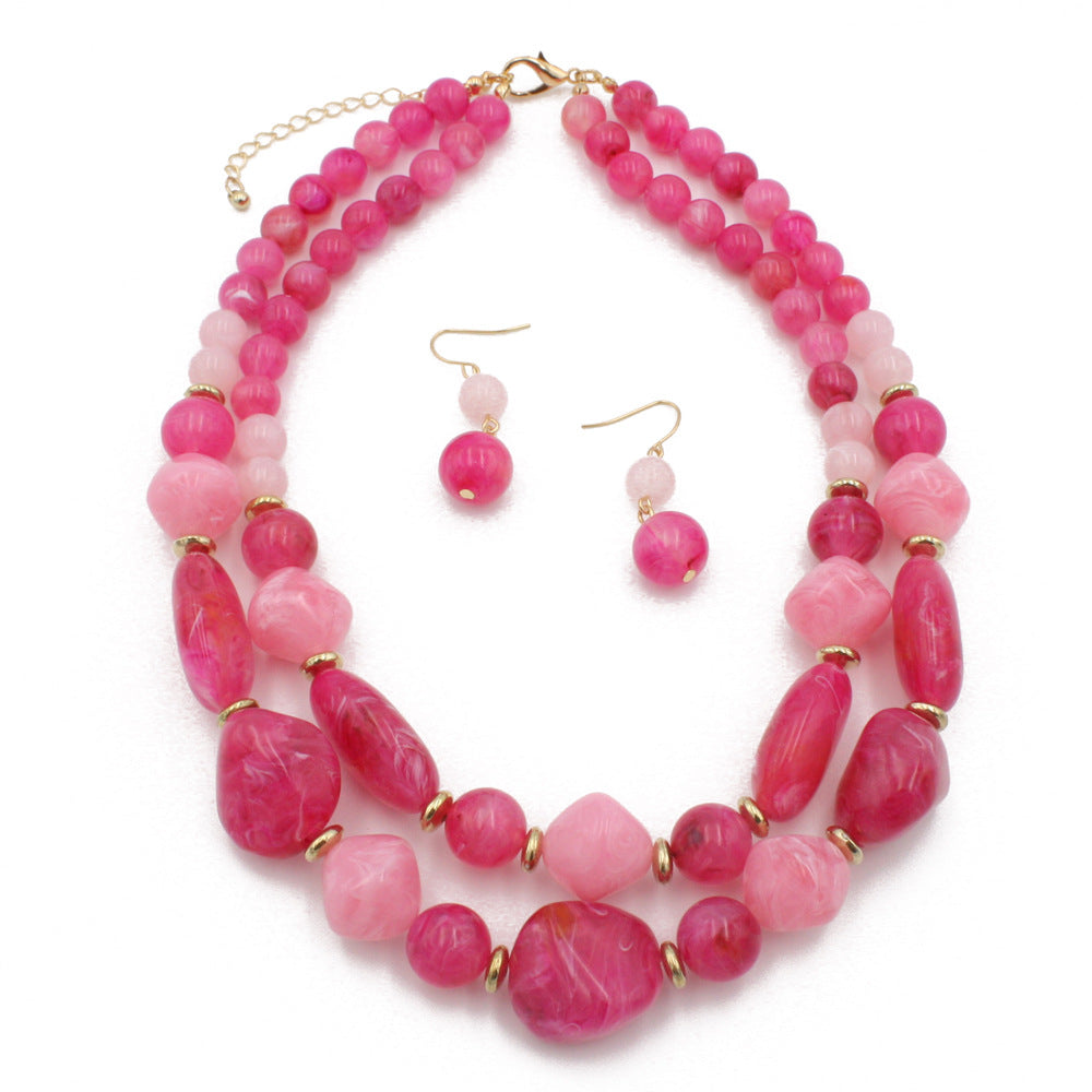 Wholesale Double Layer Plastic Bead Earrings Necklace Jewelry Set
